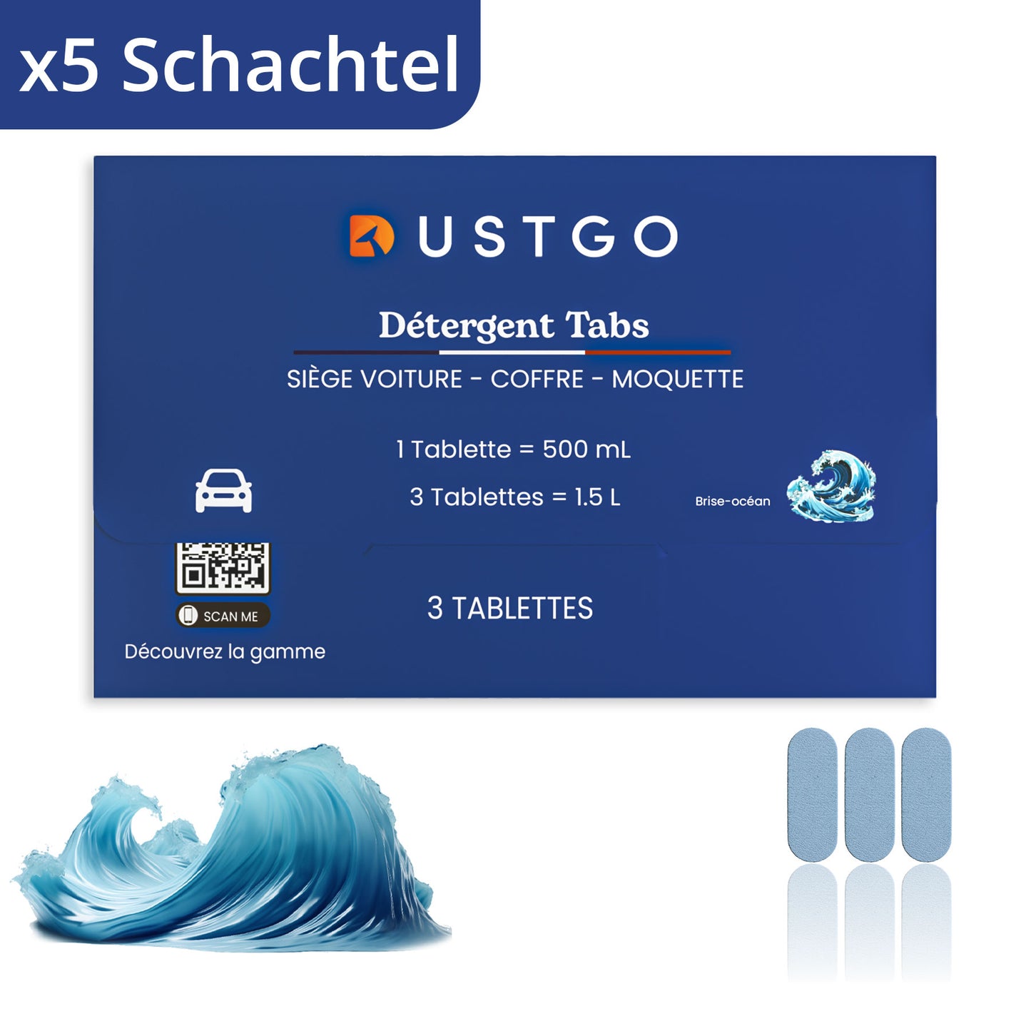 Packung mit 5 Dosen Waschmittel (15 Tabletten)